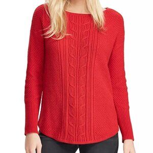Chaps Size M Red Textured Cable-Knit Sweater, Long Sleeve, Curved Hem, EUC